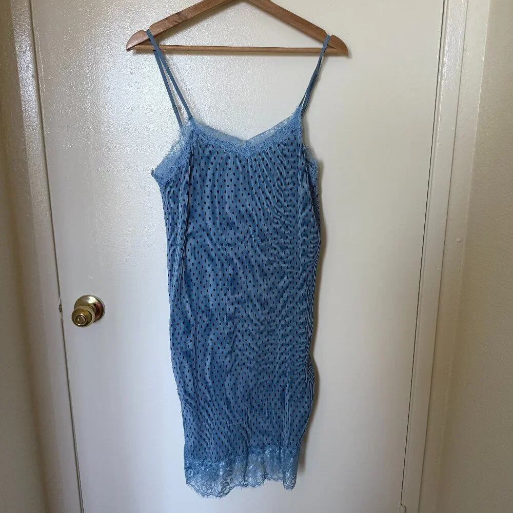 Free People Margot Blue Polka Dot Slip Lace Midi Dress US 0​​​​